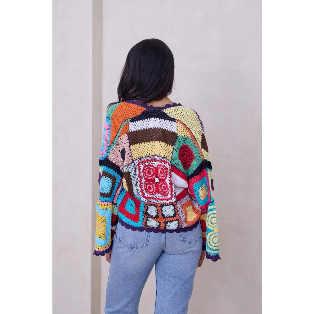 SAACHI Colorful Crochet Cotton Cardigan Jacket NWT - Picture 3 of 8